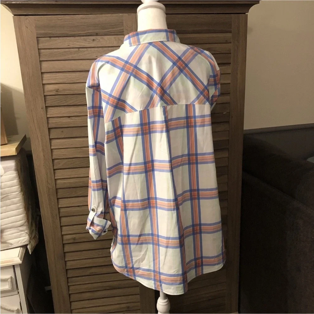 LL Bean Women’s SunMart Plaid Everyday Woven Shirt Long Sleeve Roll Tab XL